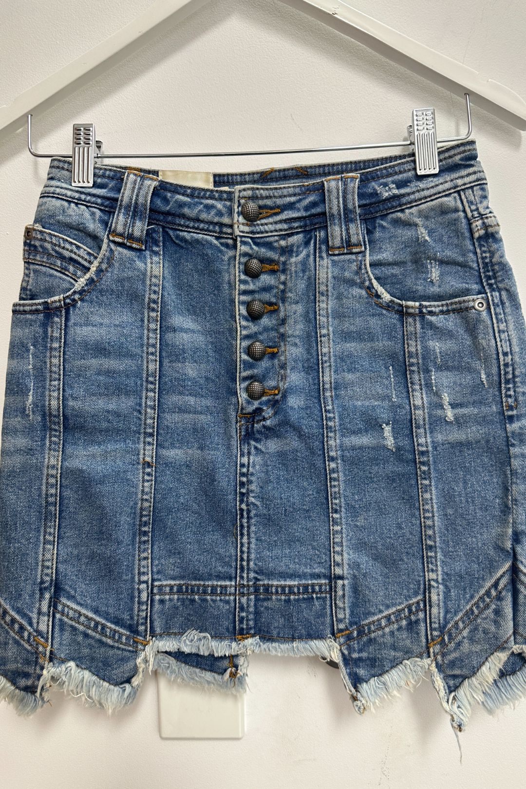 AJE Blue Crawford Frayed Denim Mini Skirt