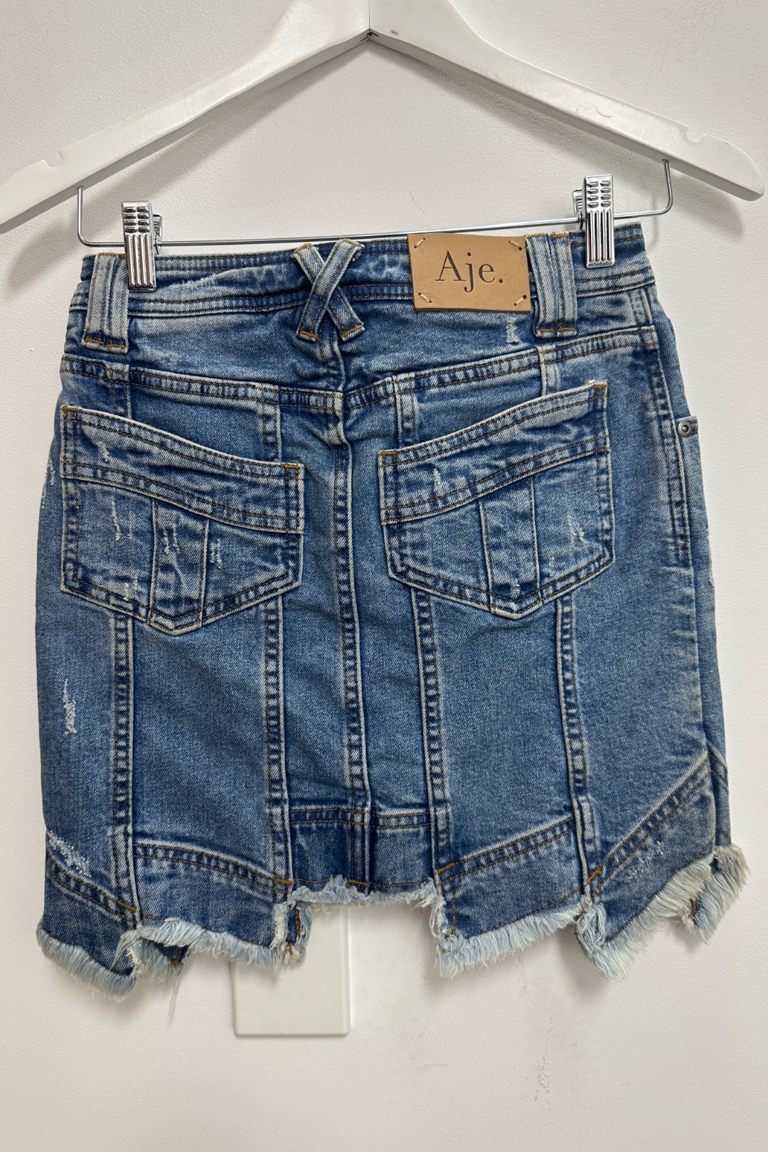 AJE Blue Crawford Frayed Denim Mini Skirt
