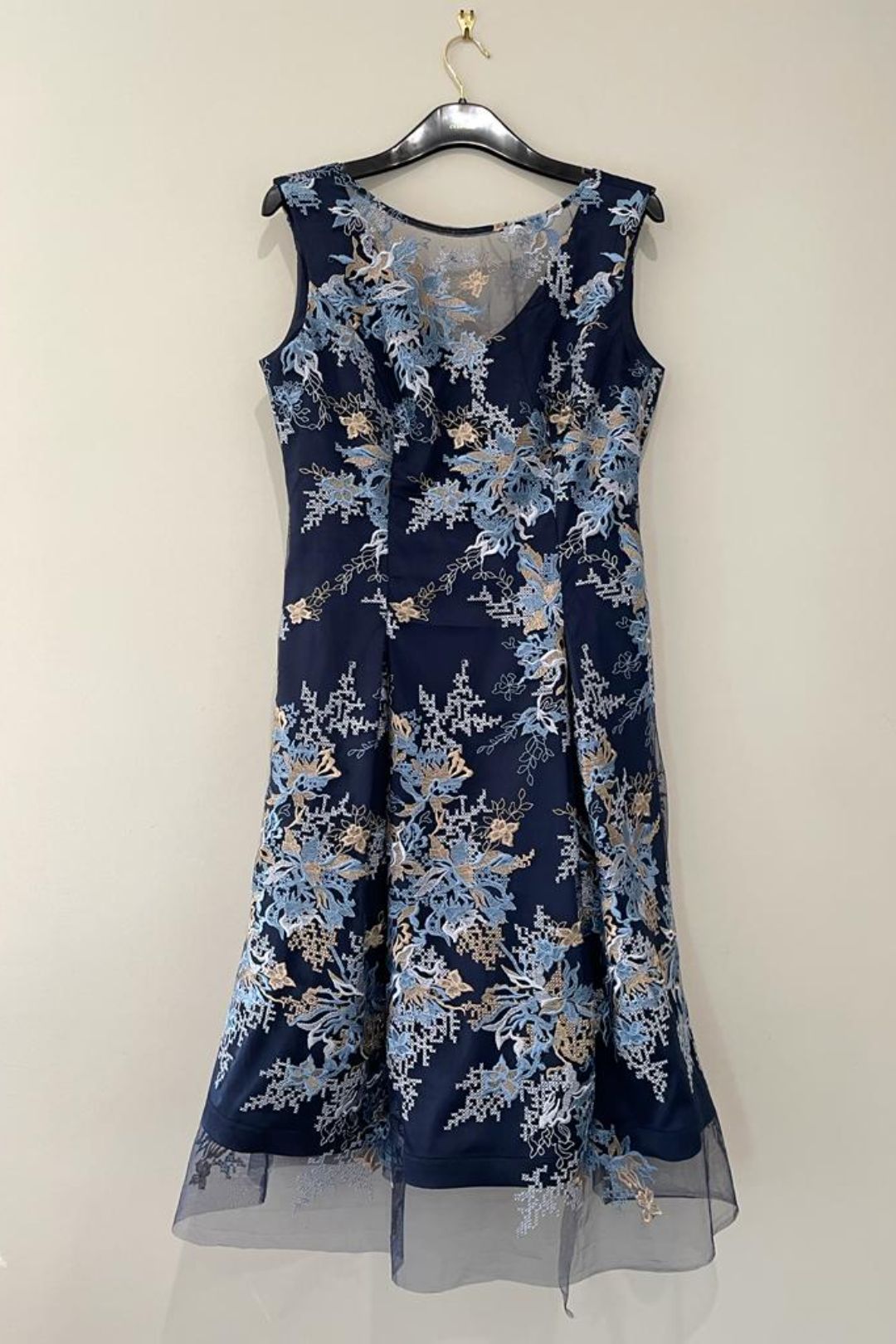 Blue Floral Embroidered Ophelia A-Line Dress
