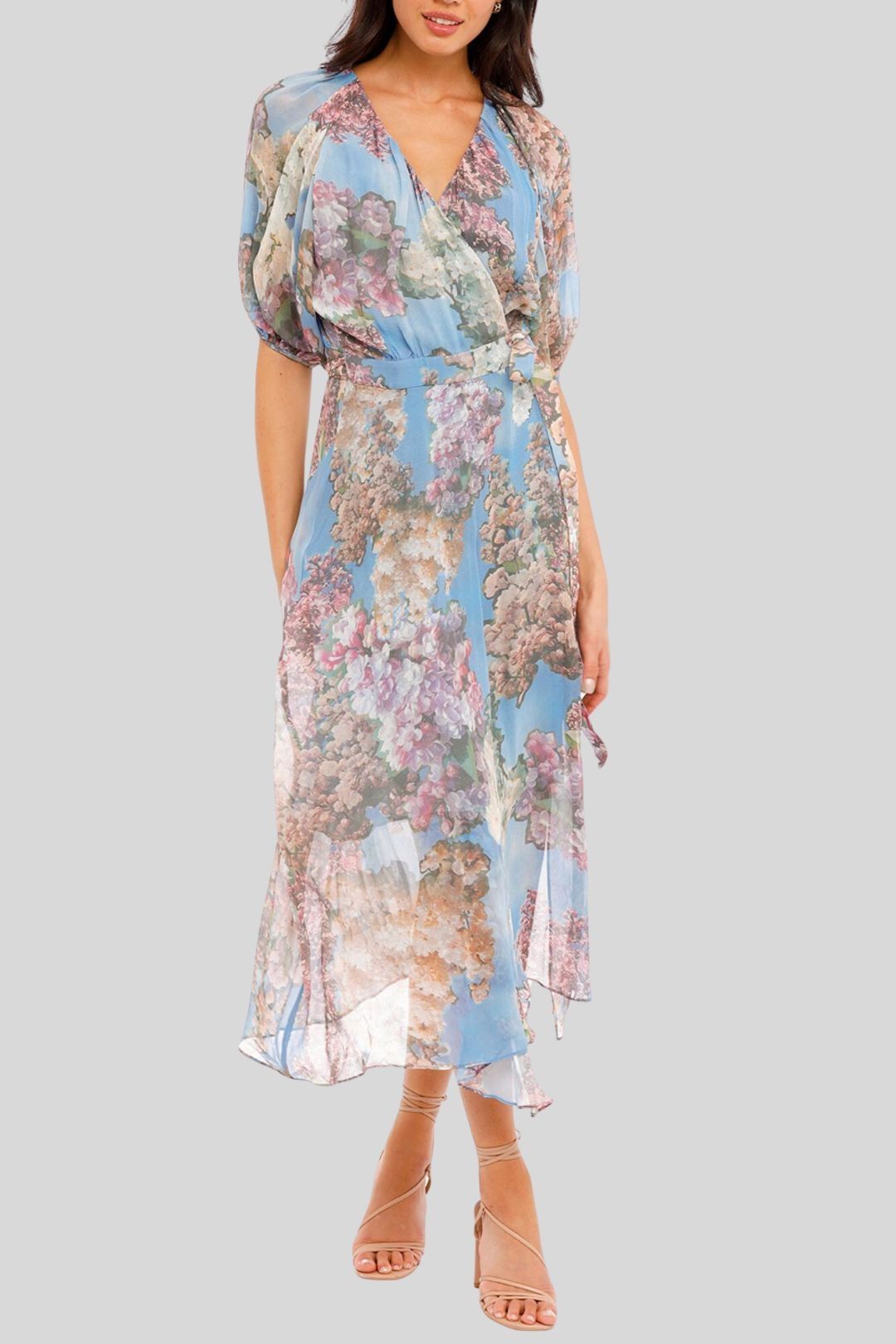 Buy Blue Floral Silk Wrap Dress Ginger and Smart GlamCorner