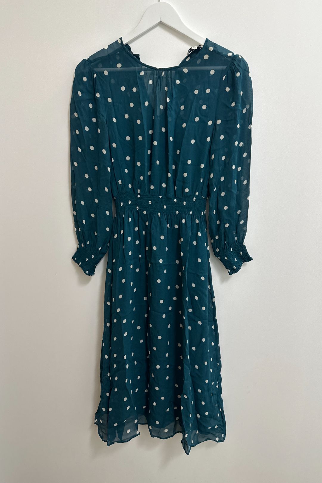 Witchery Blue Spotted Shirred Midi Dress