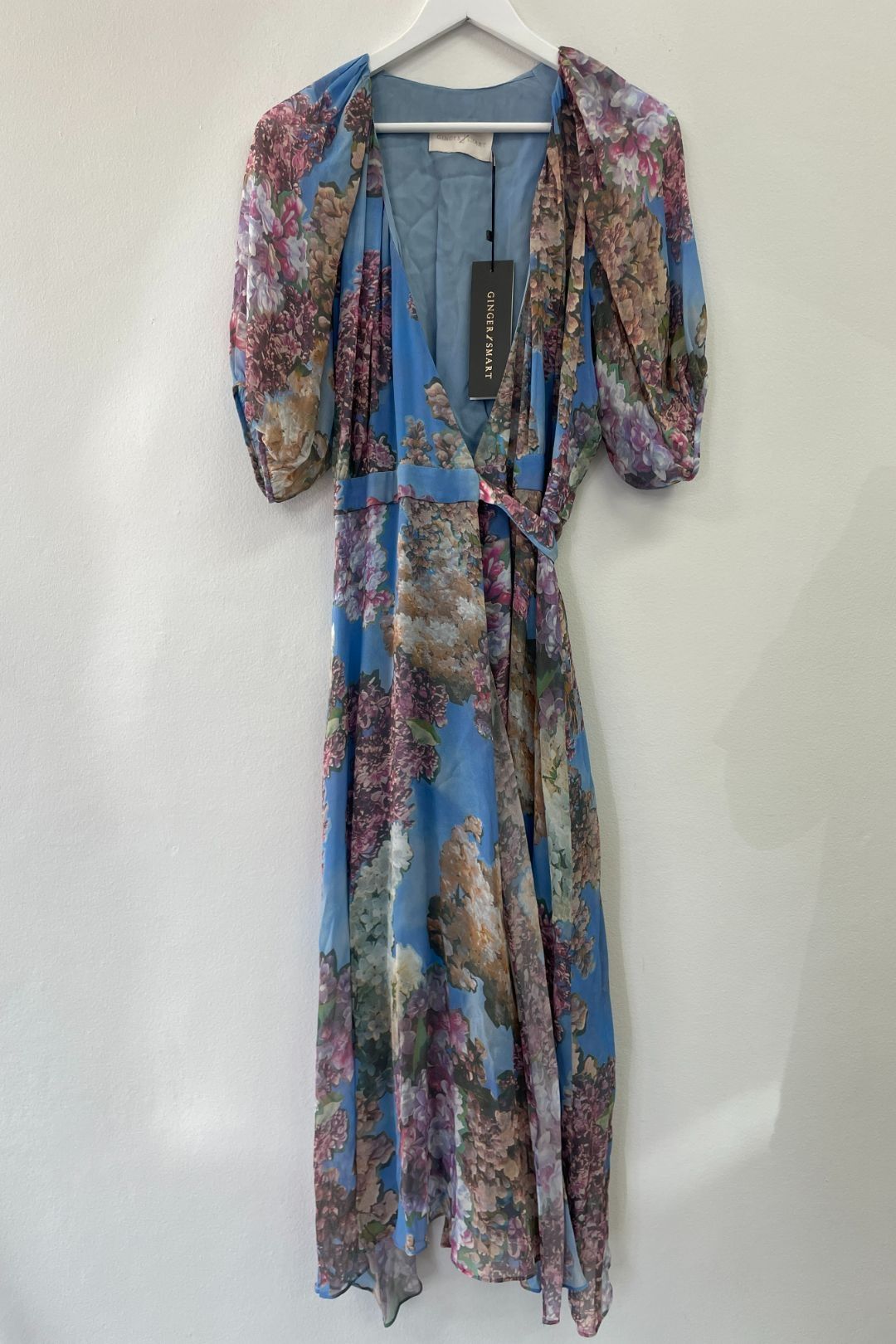 Blue Floral Silk Wrap Dress