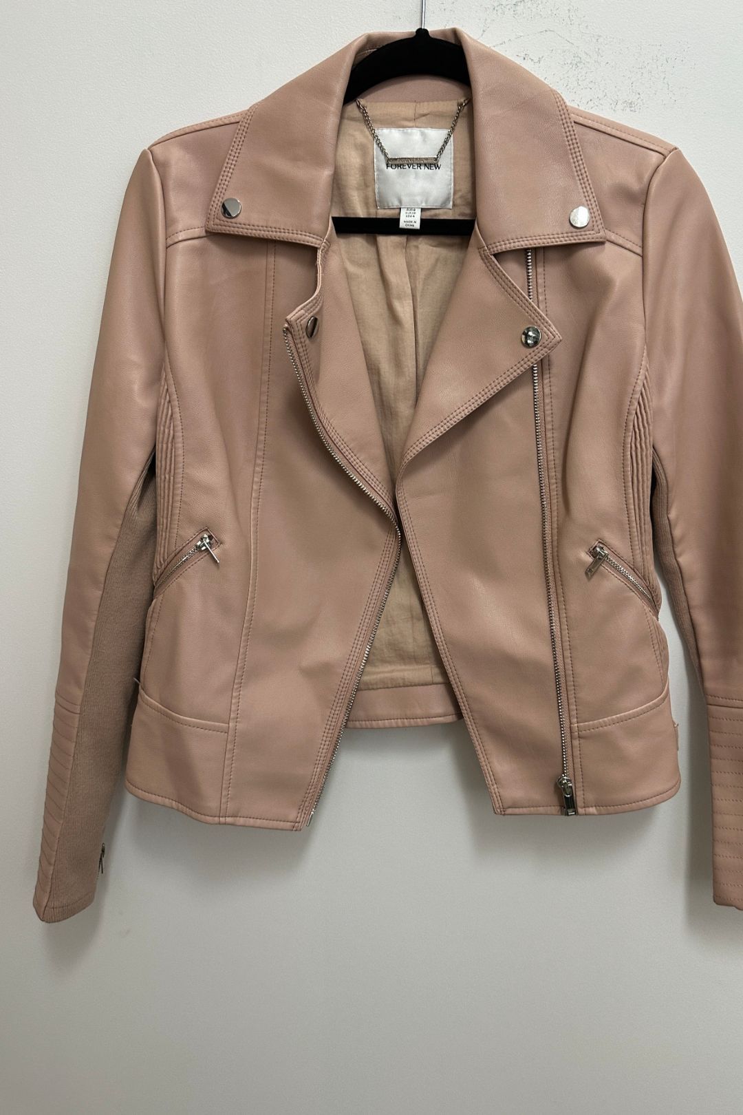 Buy Bobbie Fitted Biker in Dusty Pink Leather Forever New GlamCorner
