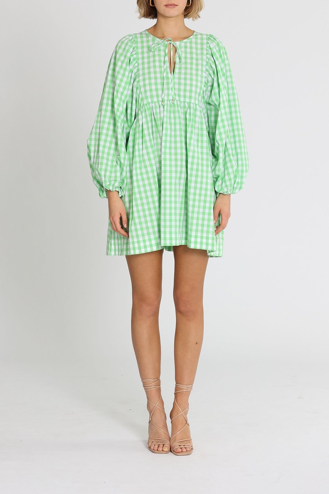 Hire Balloon Sleeve Boho Mini Dress - Apple Check | Bohemian Traders