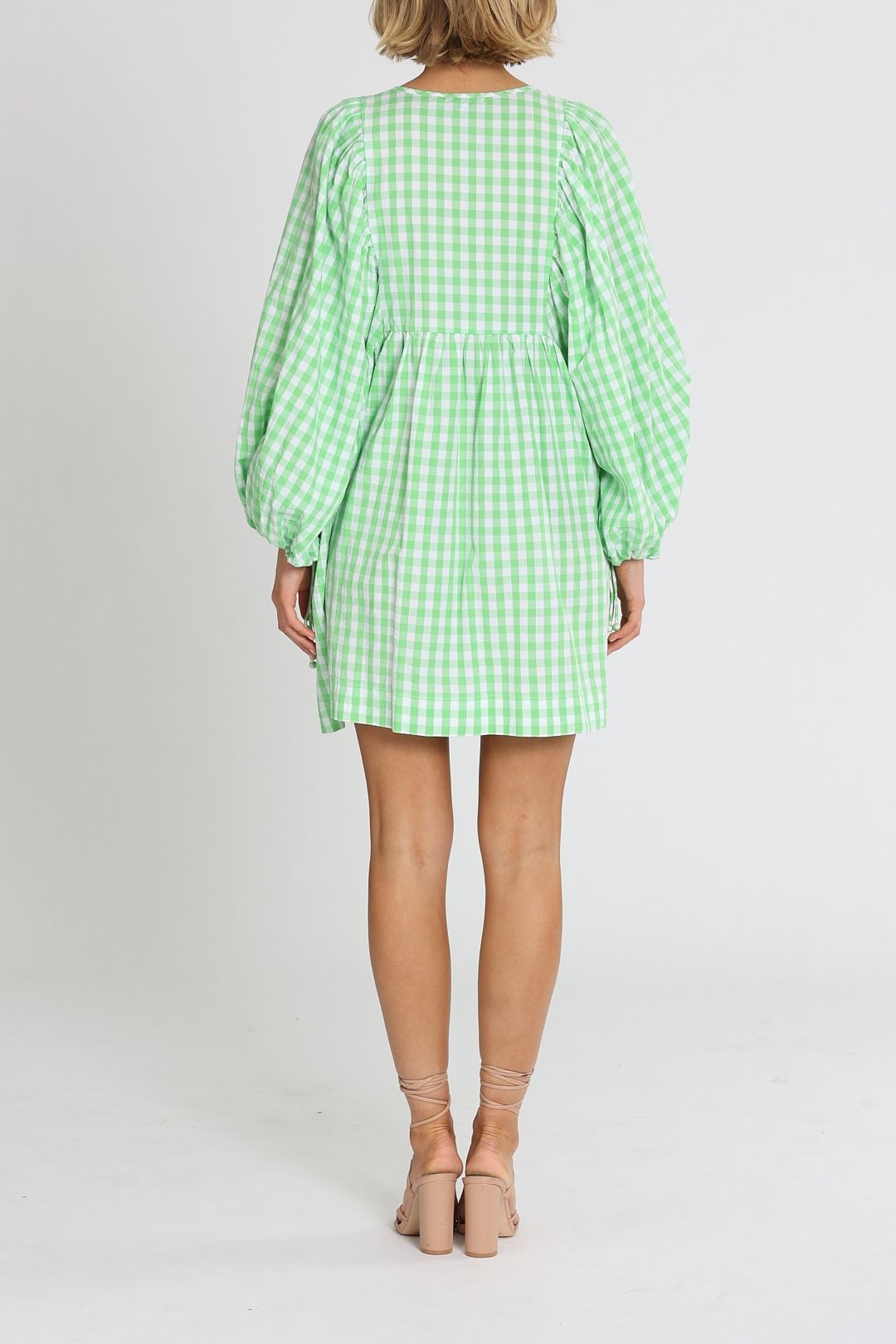 Hire Balloon Sleeve Boho Mini Dress Apple Check Bohemian