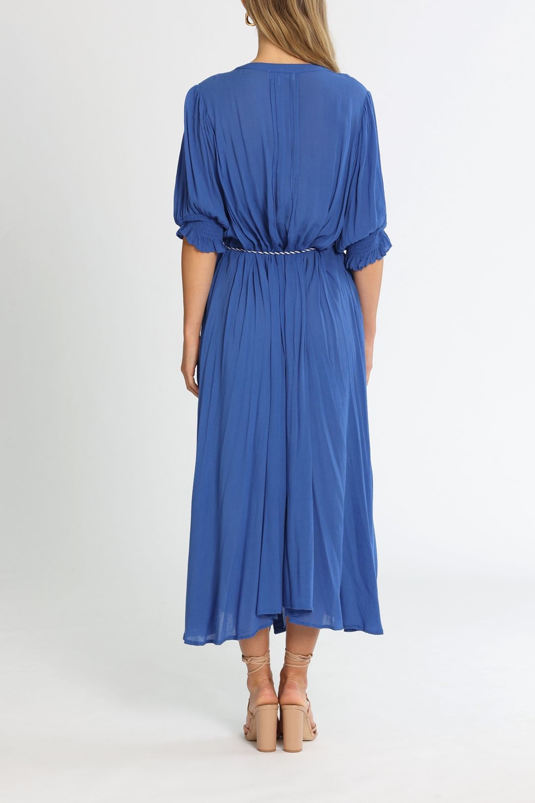 Bohemian Traders Raglan Flutter Sleeve Maxi Dress W Belt Cobalt A Line Skirt