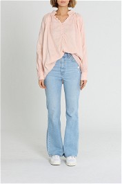 Bohemian Traders Wide Collar Button Up Top Soft Pink Linen