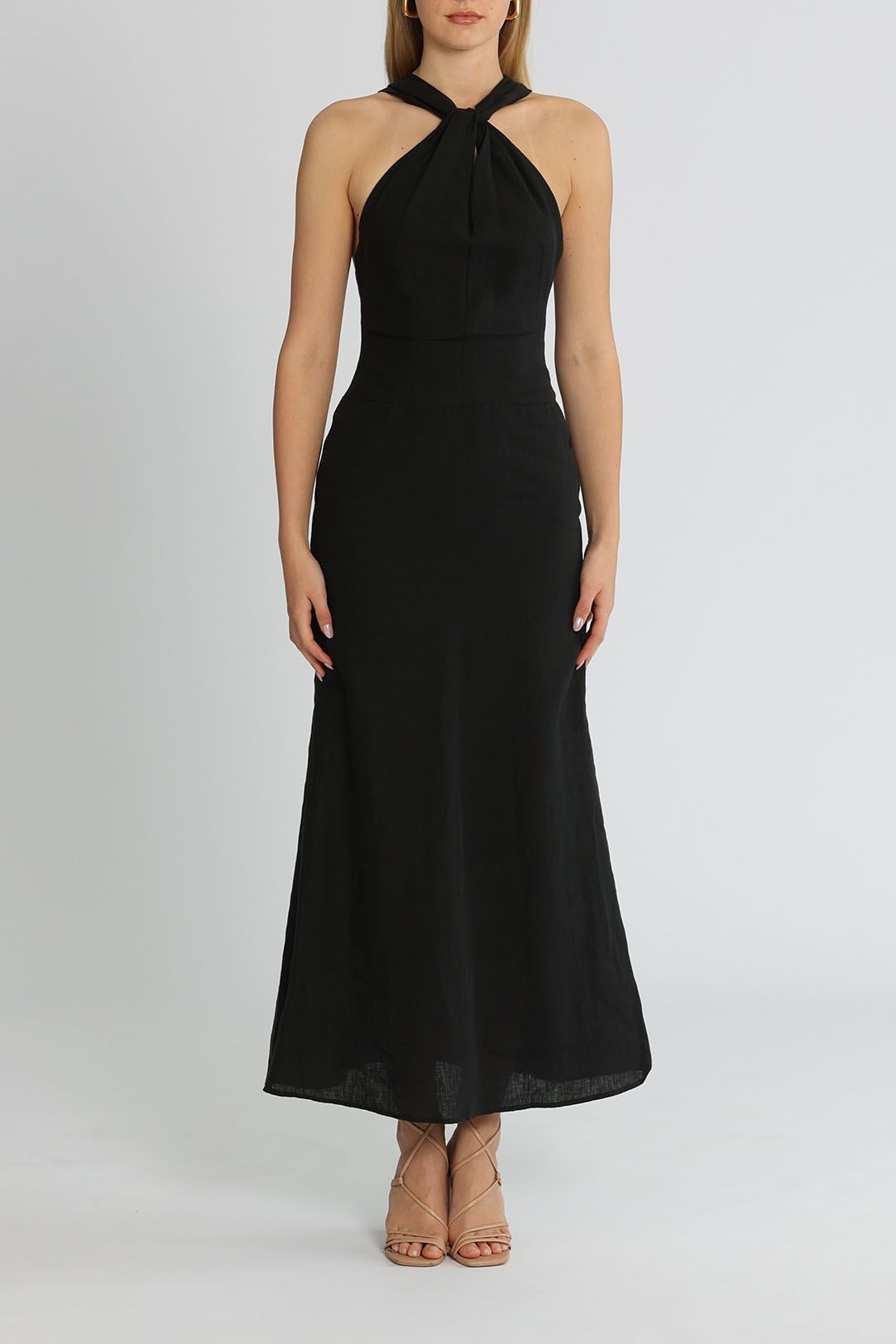 Bondi Born Milos Linen Dress Black