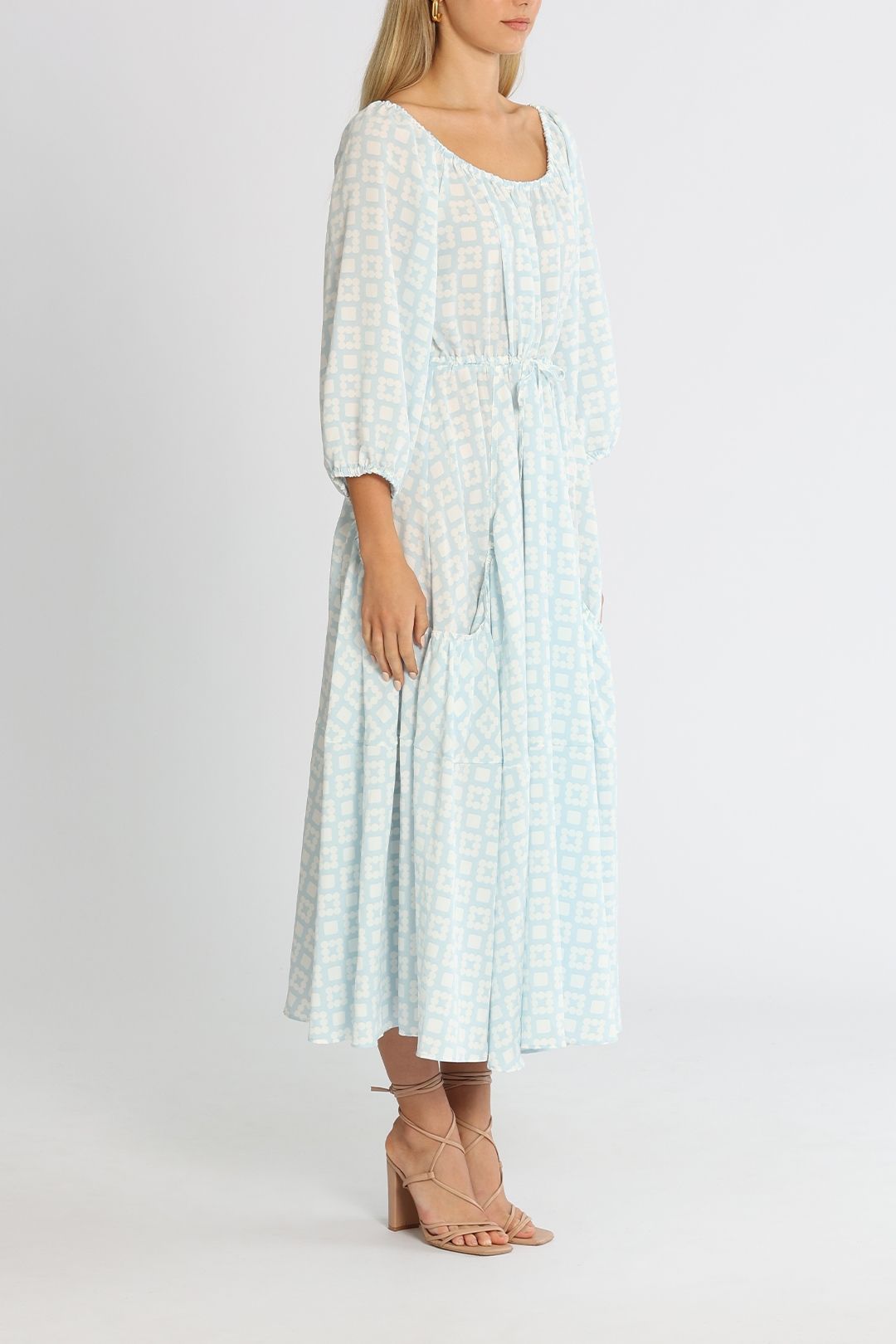 Brave and True Kindred Puff Sleeve Dress Code Blue Midi