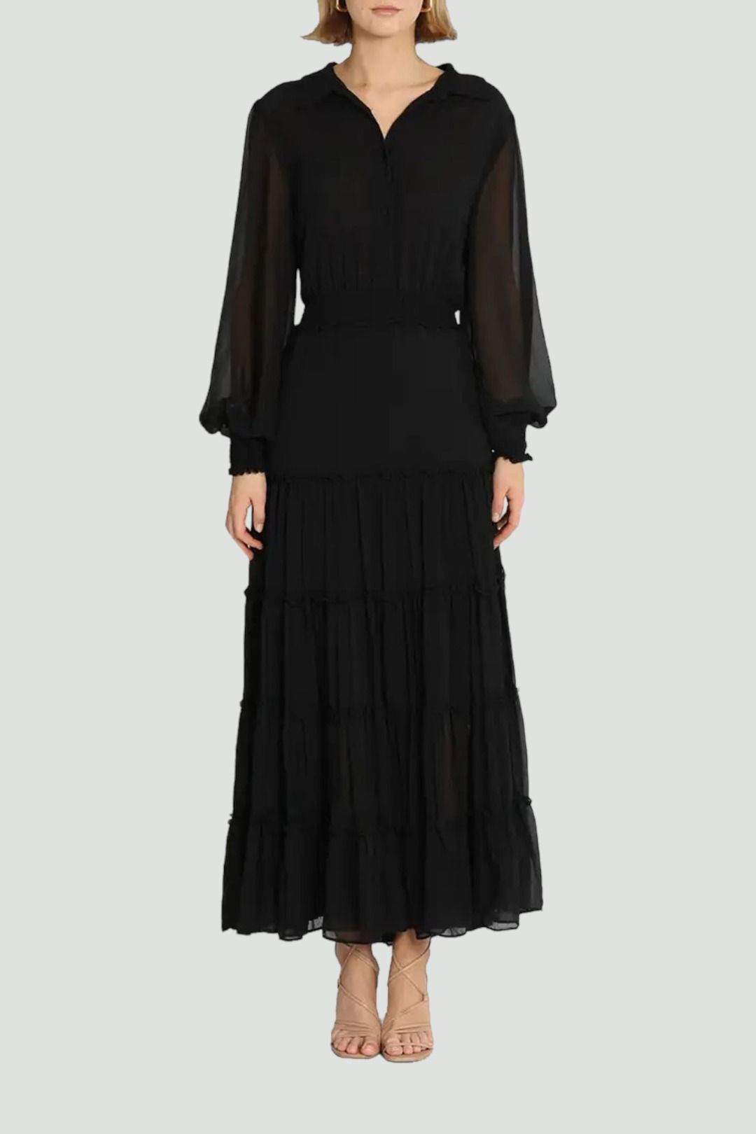 Georgette Lido Tiered Maxi Dress in Black