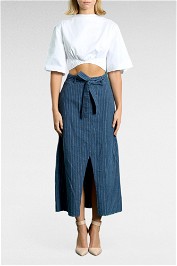 Brave and True Stripe Wrap Midi Skirt Blue