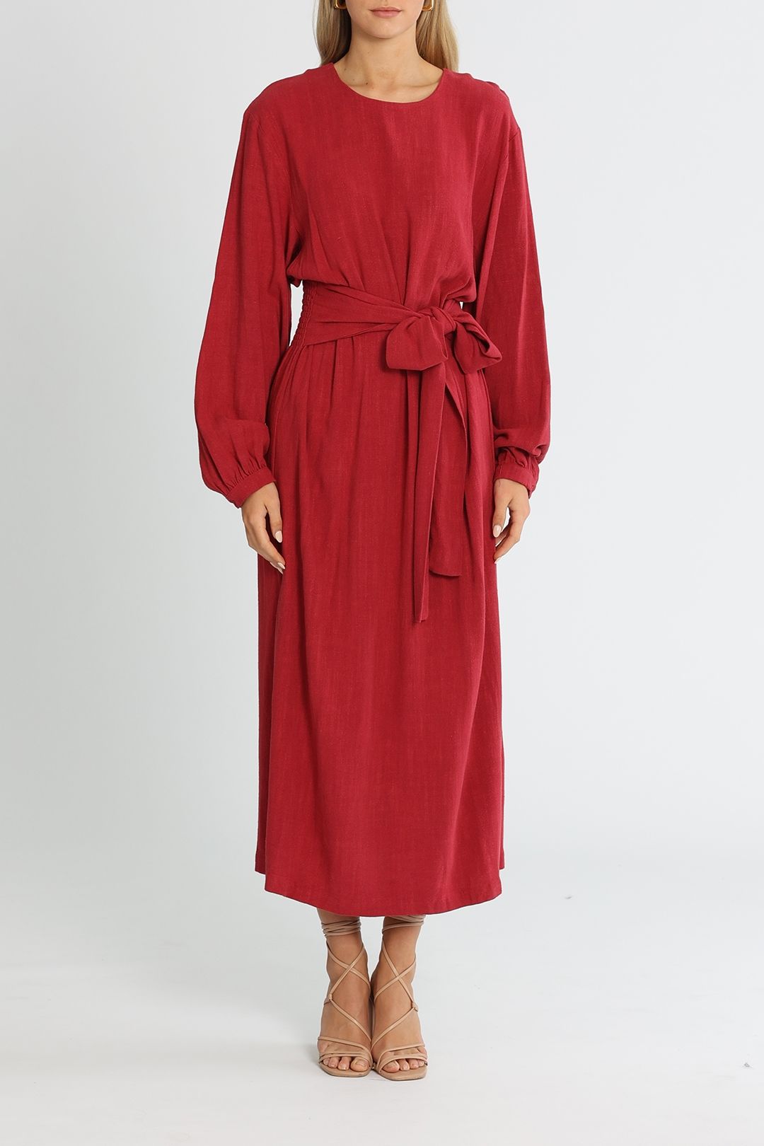 brave and true linen dress Brave+True Women's Turning Point Tie Waist Midi Dress - Blue