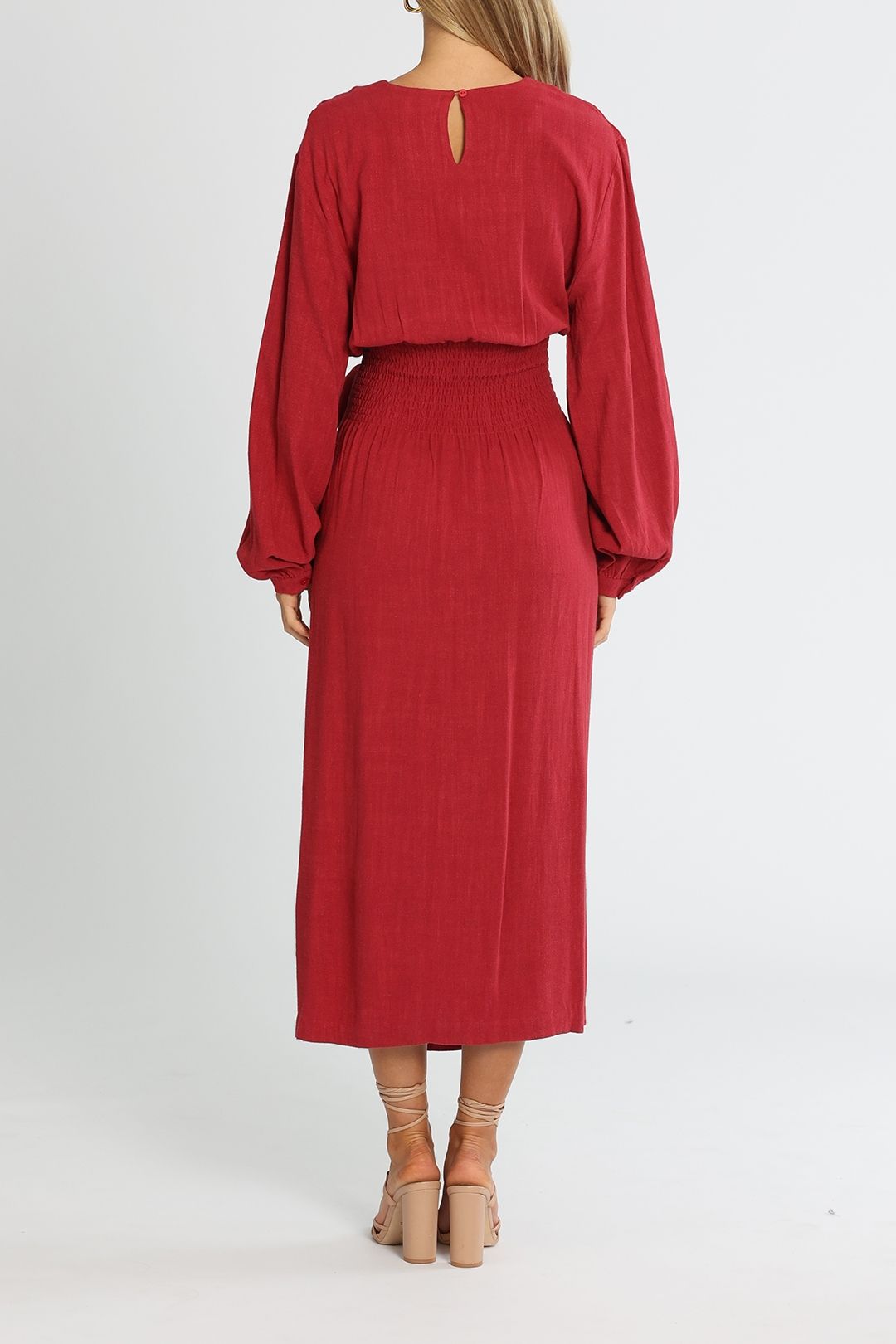 Brave and True Turning Point Dress Berry Linen Viscose Midi