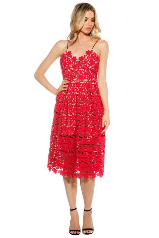 chinese dress ladies Lake Como Fitted Bodice Cami Strap Midi Dress Cherry