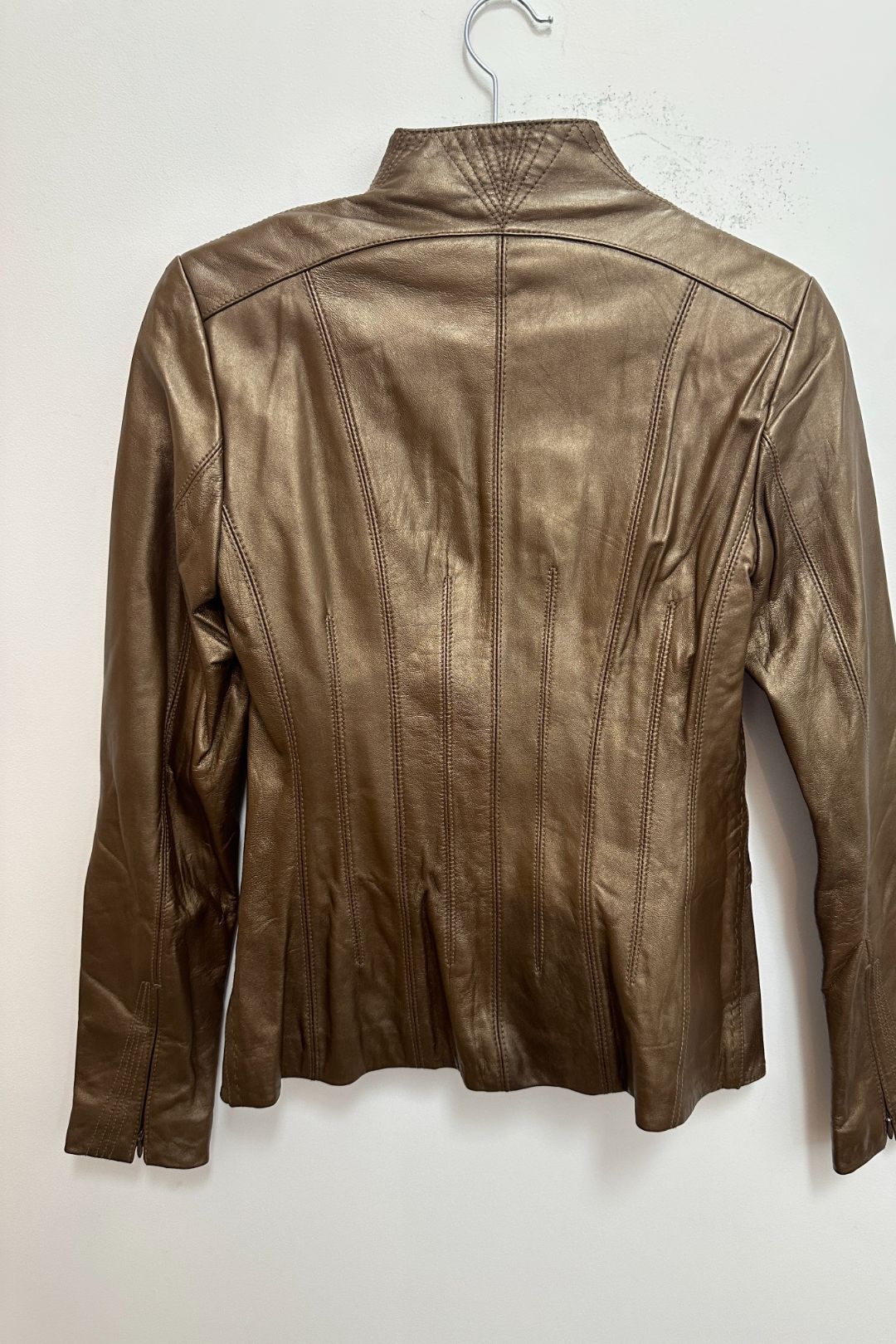 Elie Tahari  Bronze High Collar Leather Jacket 
