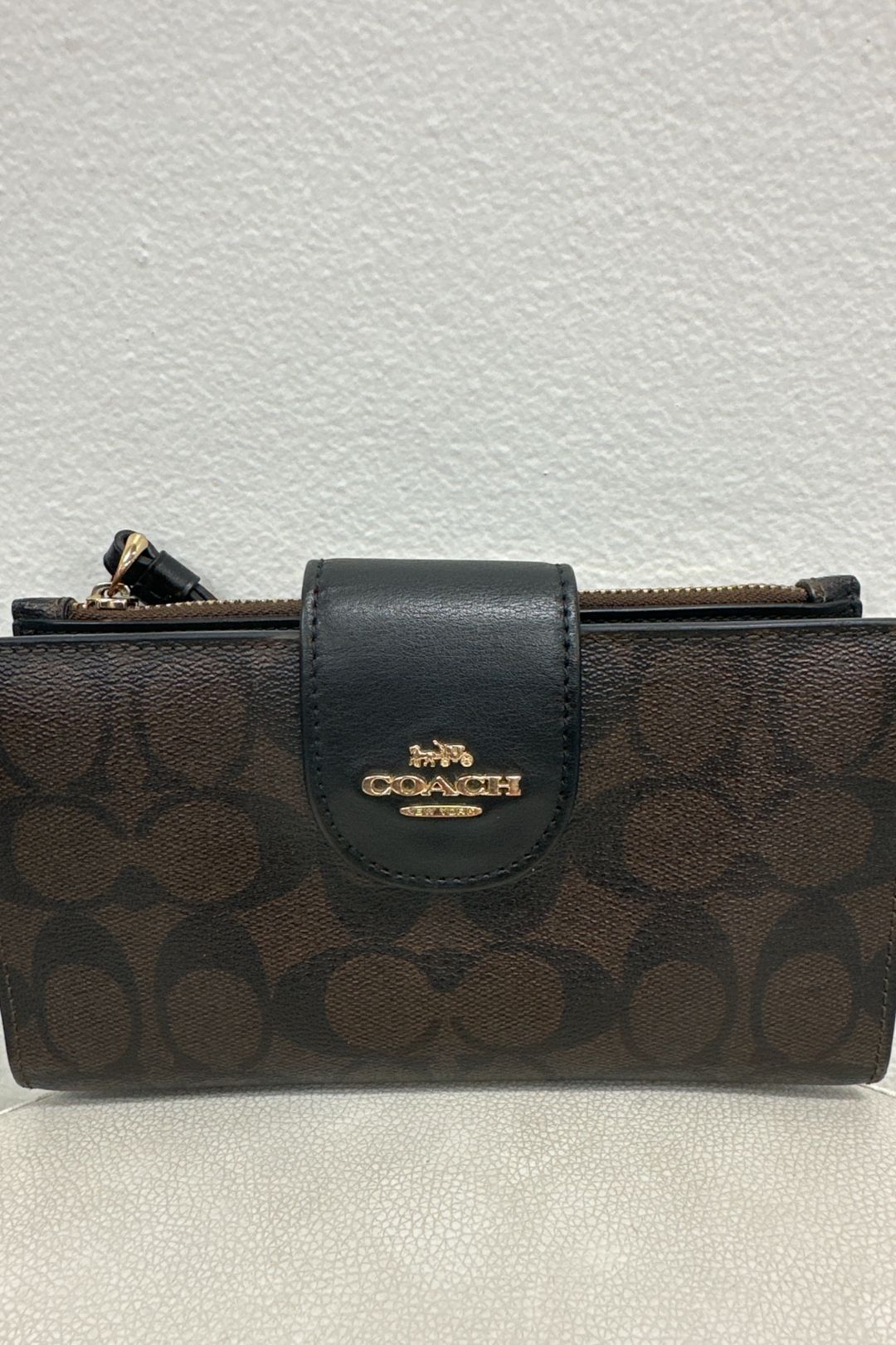 Coach Brown and Black Tech Phone Wristlet Wallet