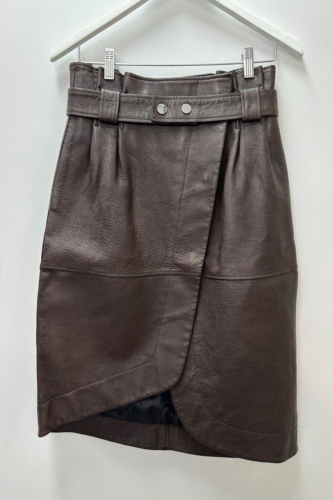 Ganni brown leather skirt deals