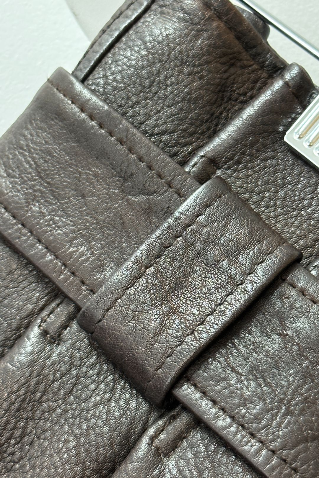 Ganni Brown Grain Leather Asymmetric Skirt