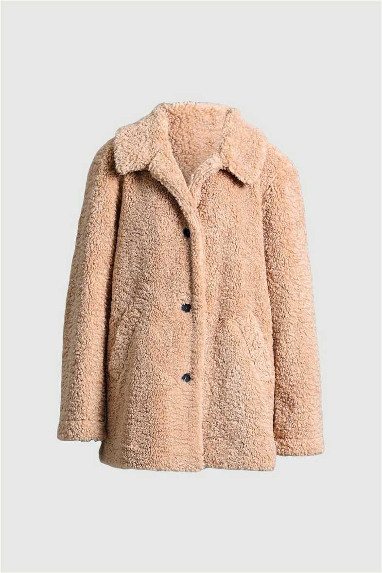 Buy Brown Teddy Collared Jacket Sussan GlamCorner