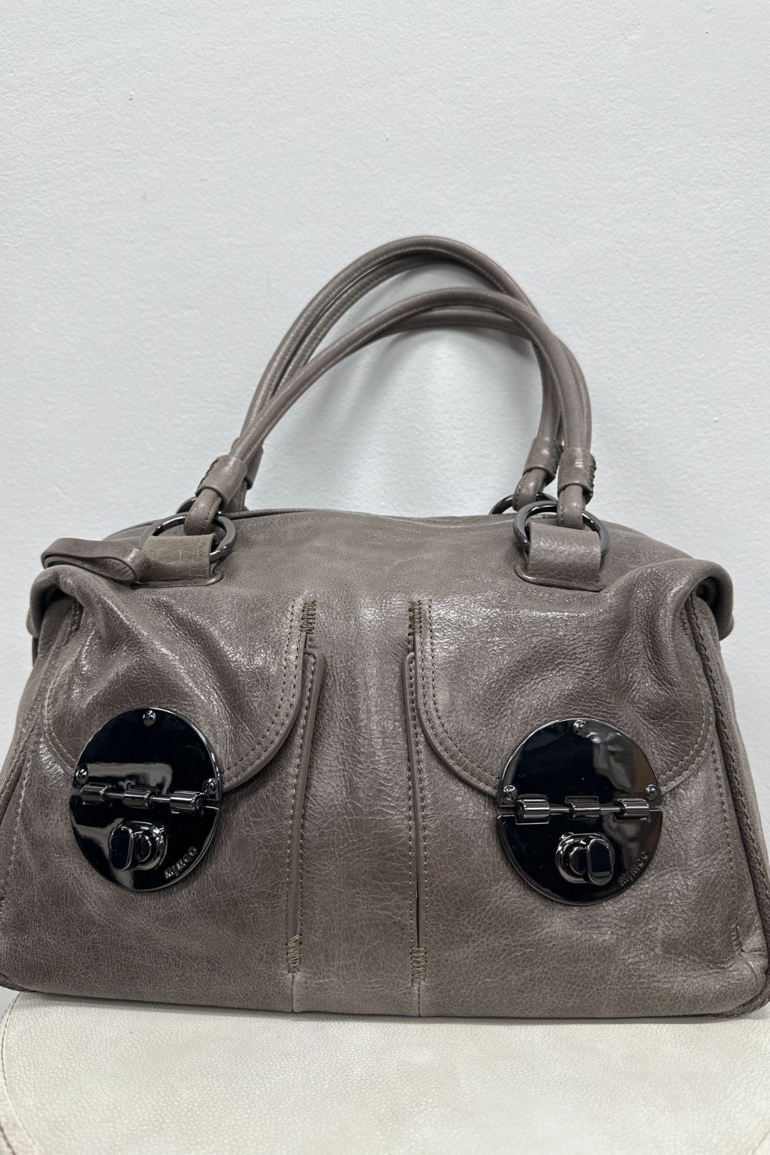 Brown Turnlock Zip Tote Handbag 