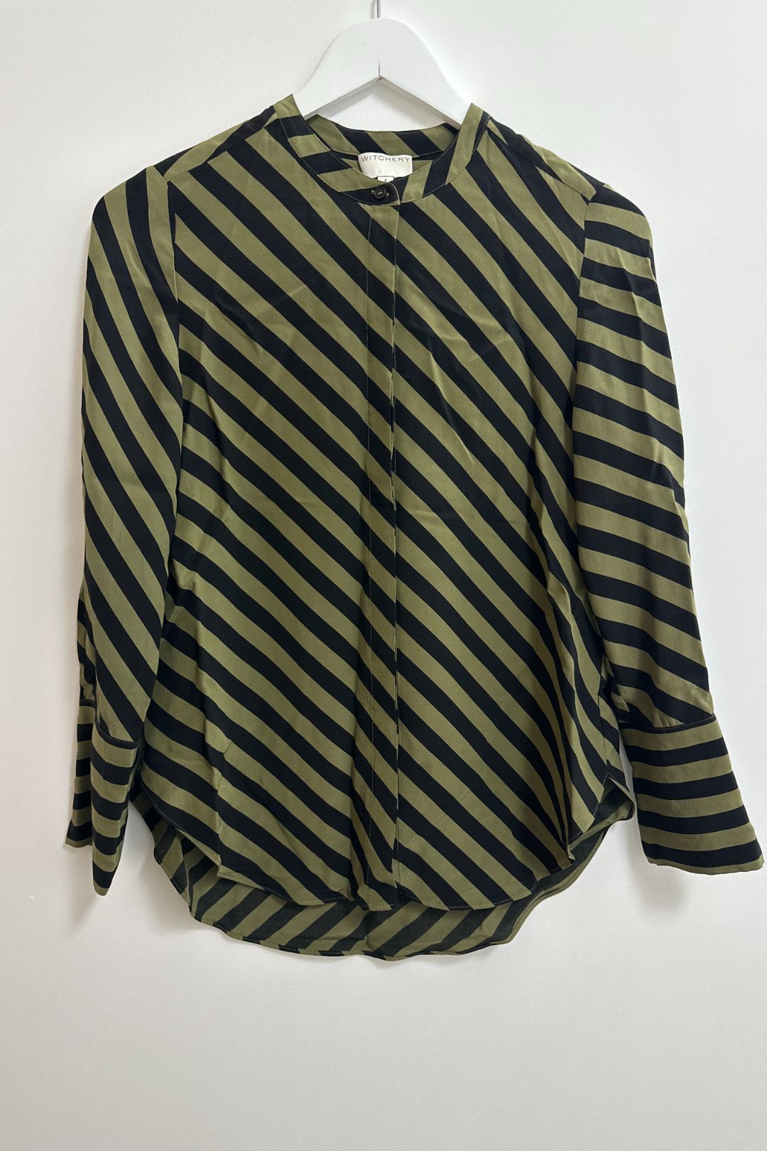 Witchery Buttoned Shirt with Black and Green Stripes