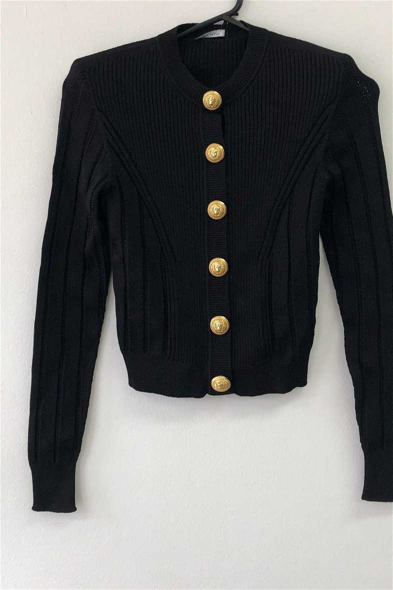 Buy Button Embellished Knit Black Cardigan Balmain GlamCorner