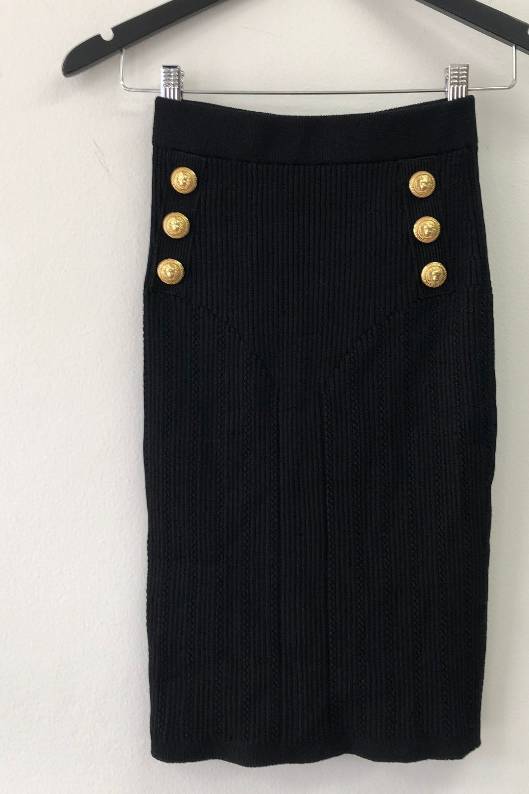 Buy Button Embellished Knit Black Skirt Balmain GlamCorner