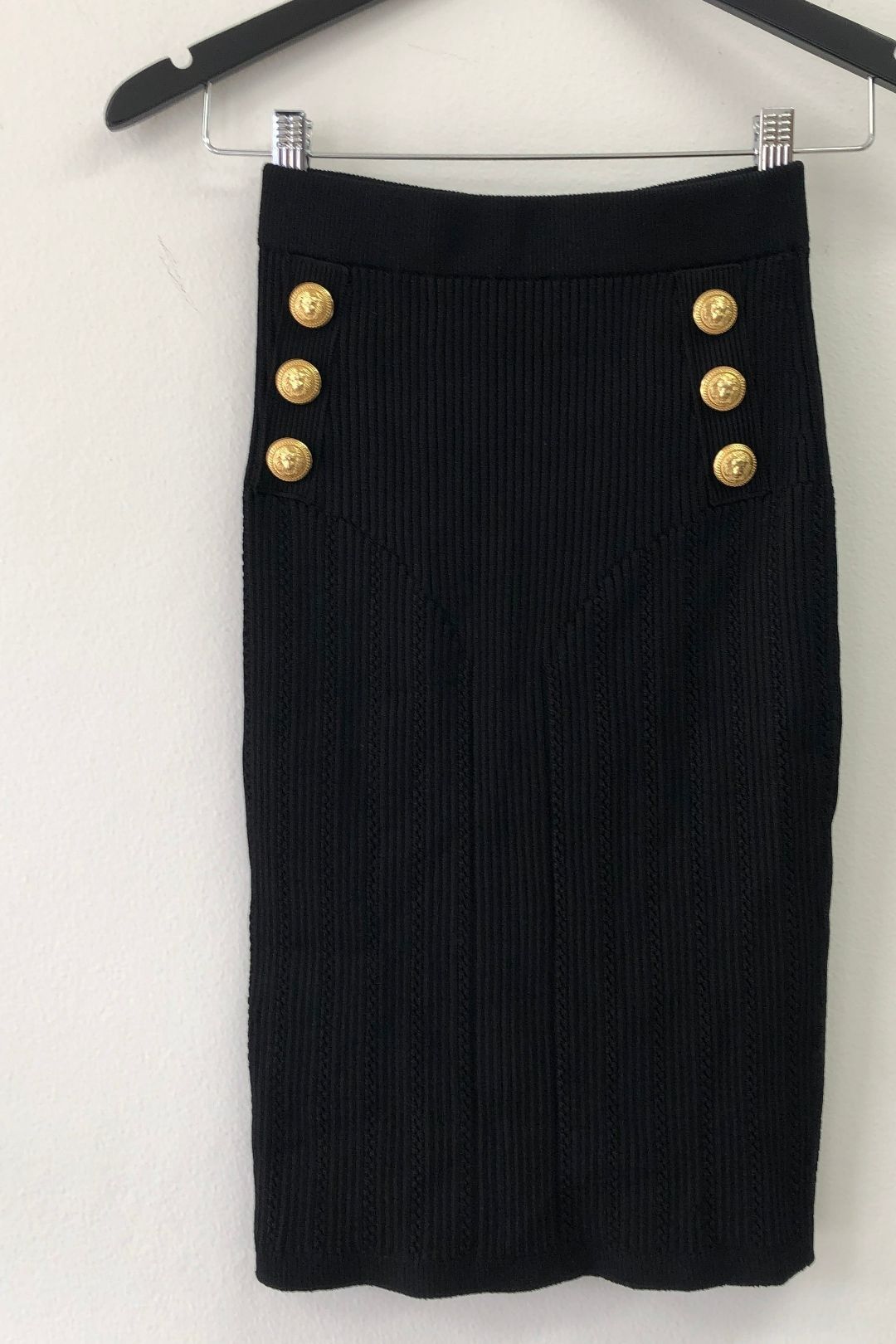 Balmain - Button Embellished Knit Black Skirt
