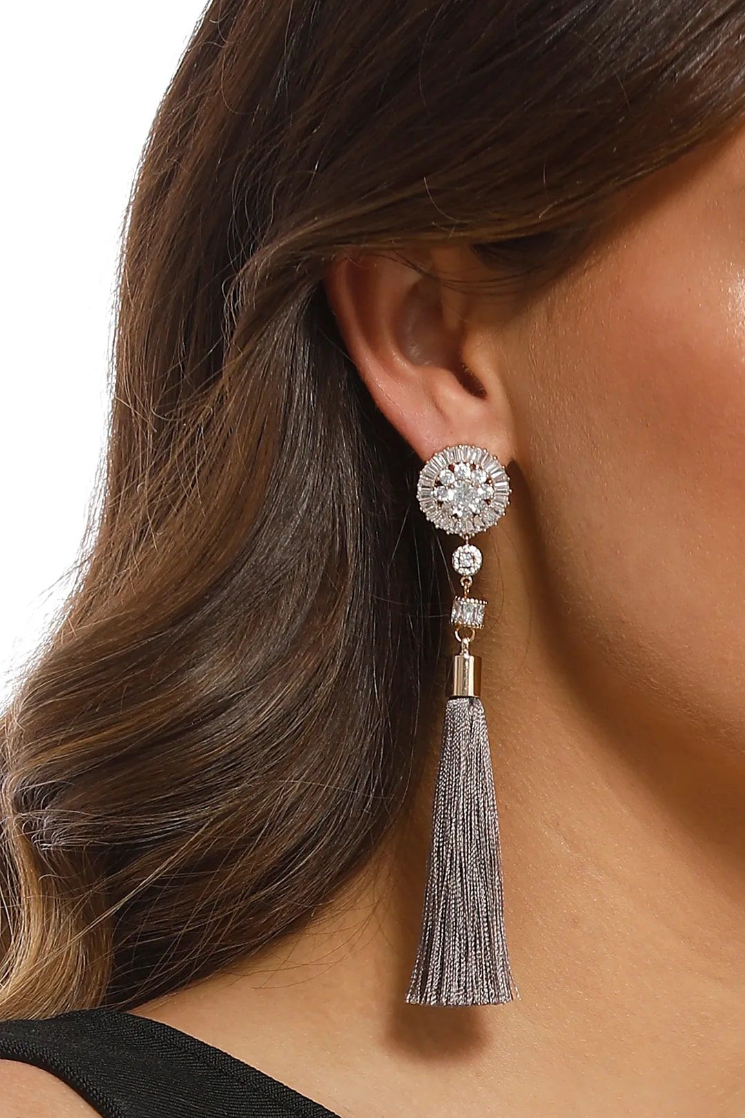 Baguette Jewel Top Tassel Earrings by Adorne, available for purchase