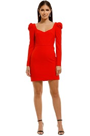 By-Johnny-Square-Neck-Puff-Sleeves-Dress-Red-Front