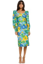 By-Johnny-Sunday-Floral-Cuff-Sleeve-Midi-Dress-Front