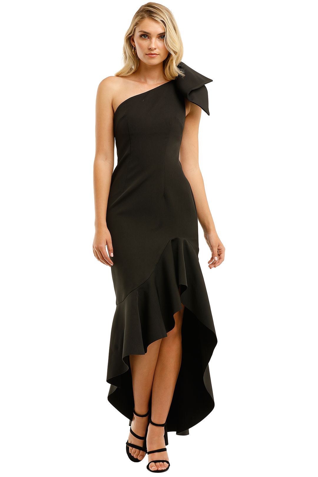 By-Johnny-Tie-Shoulder-Wave-Gown-Black-Front