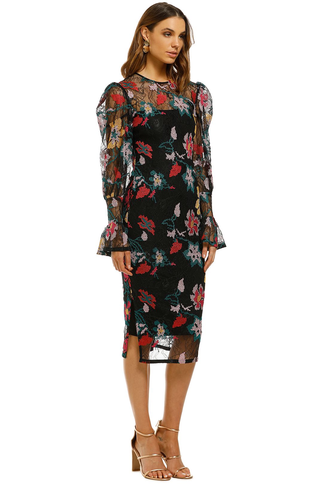 Winter Garden Tulip Sleeve Midi Dress by By Johnny for Hire | GlamCorner