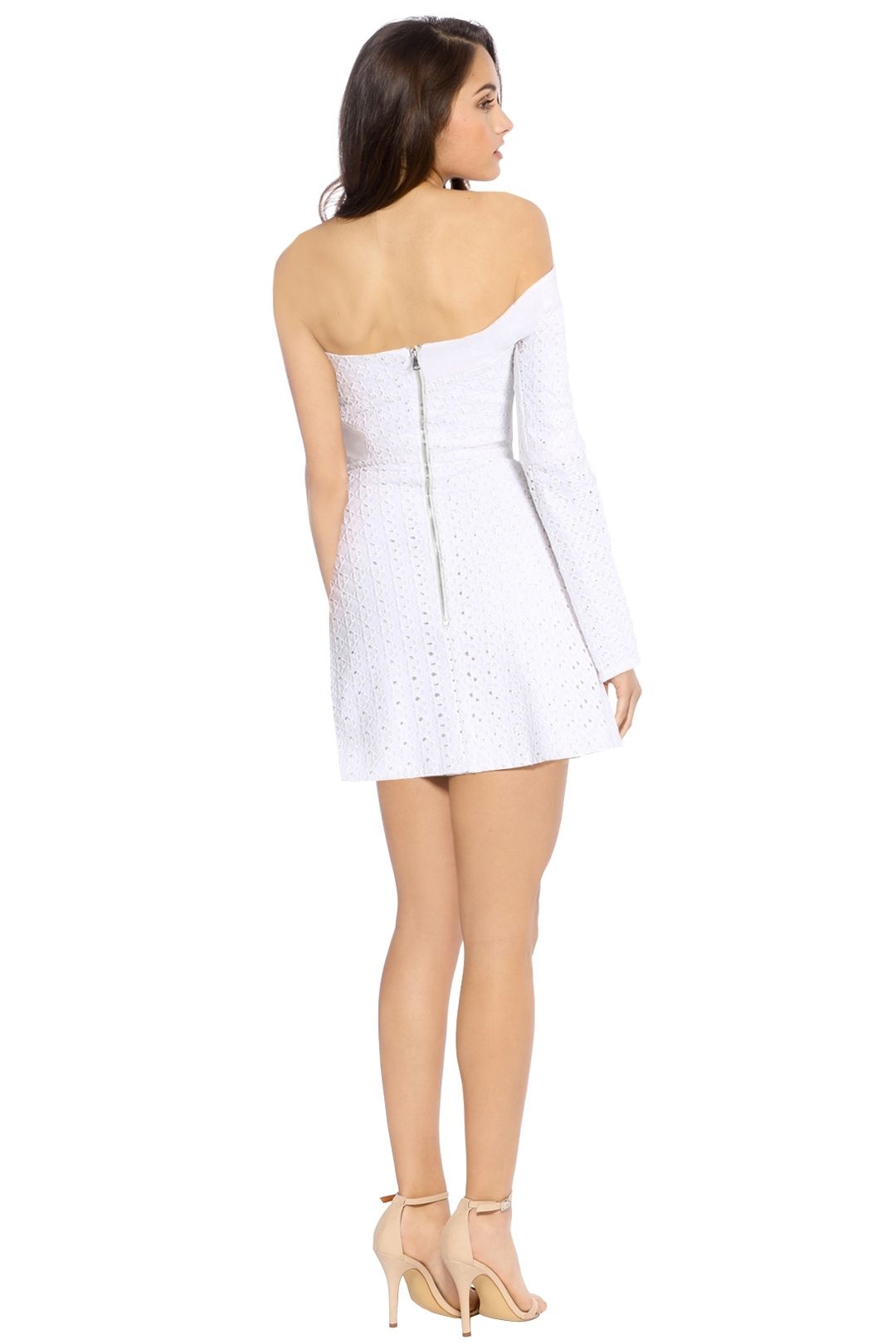 By Johnny - One Sleeve Lace Marthe Mini Dress - White - Back