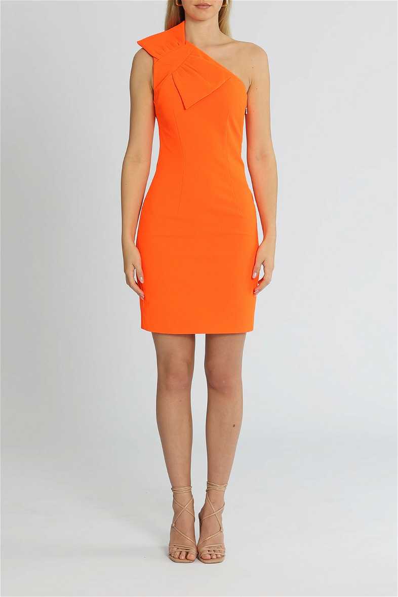 Hire Belle Bow Shoulder Mini Dress in Neon Orange By Johnny