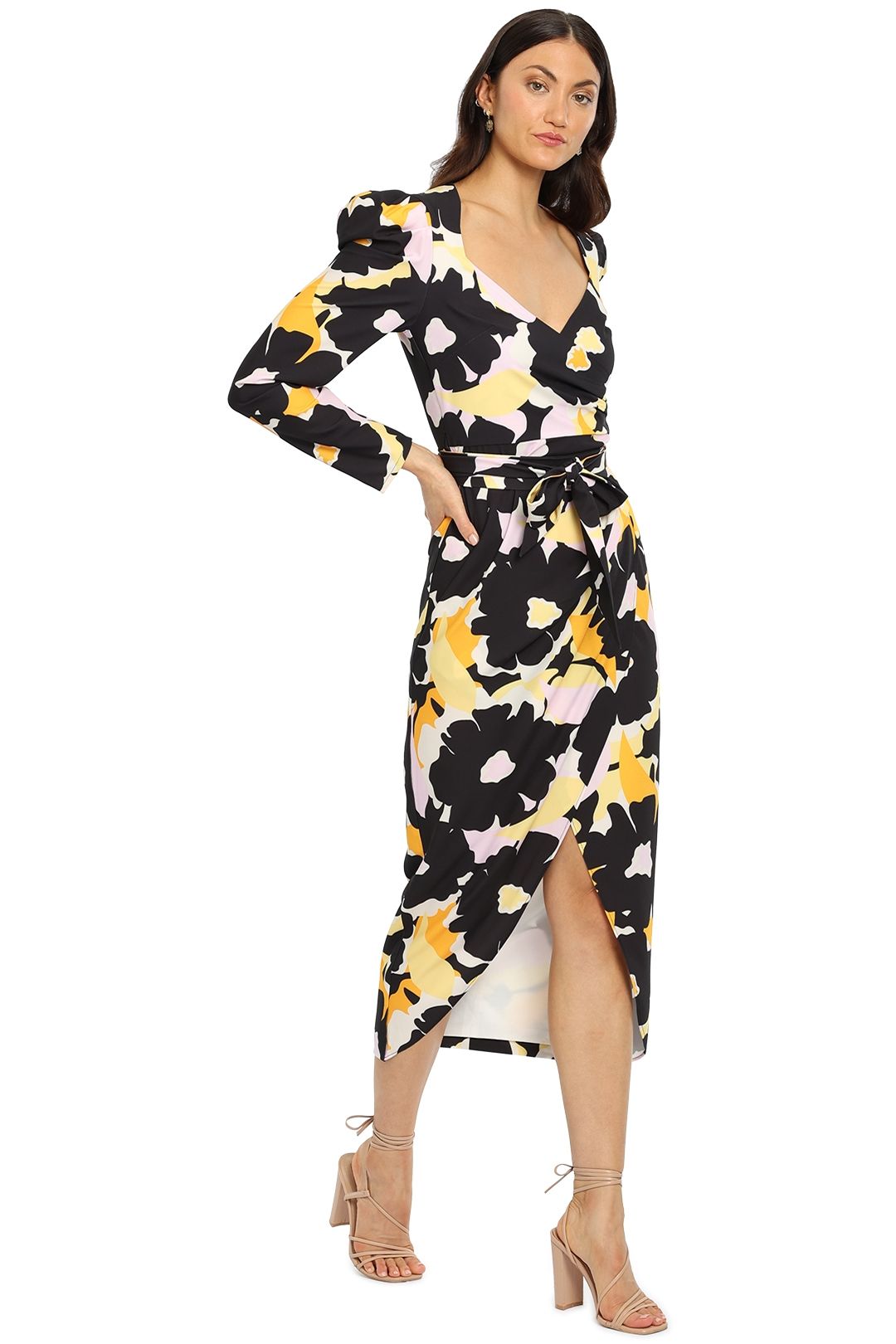By Johnny Bold Blooms Midi Dress Multi Floral Long Sleeve