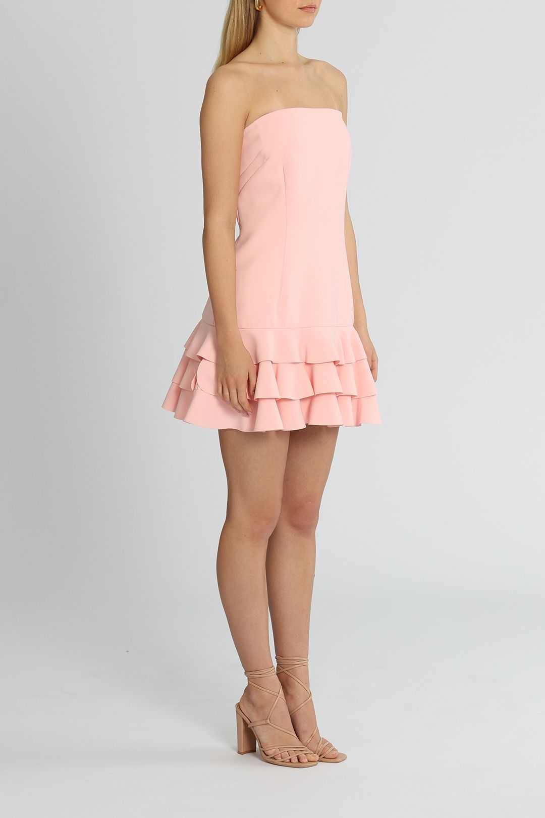 By Johnny Calla Frill Strapless Dress Baby Pink Ruffles