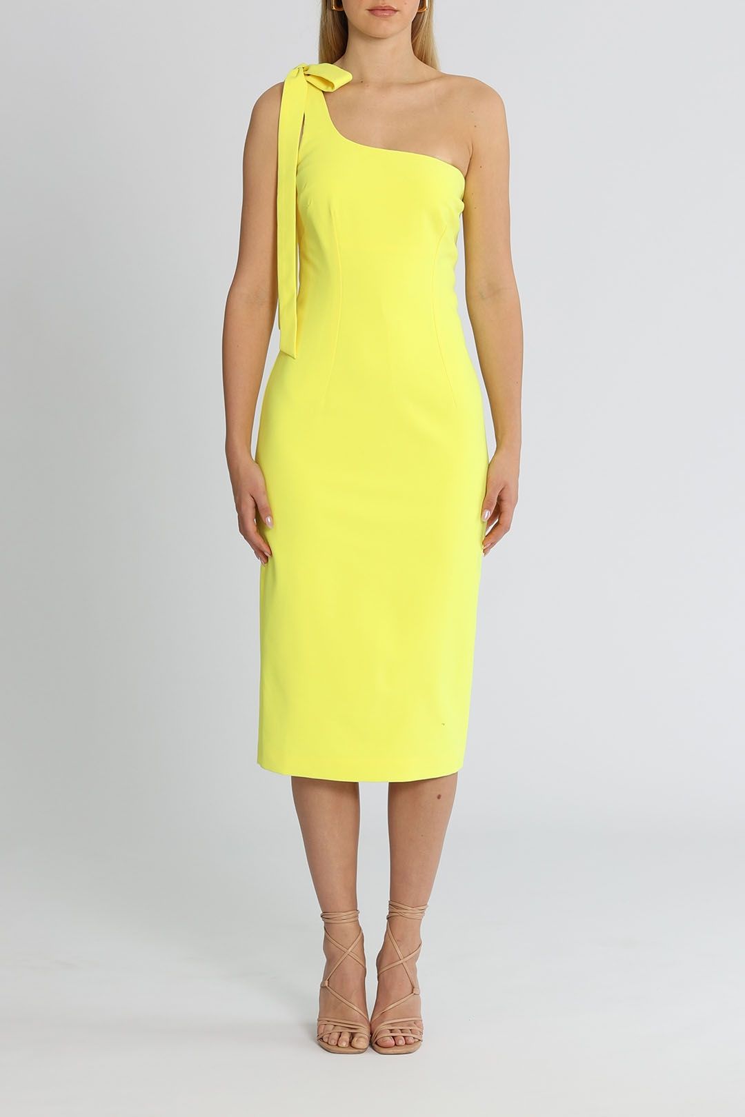 By Johnny Lean Shoulder Midi Dress Citrus Yellow