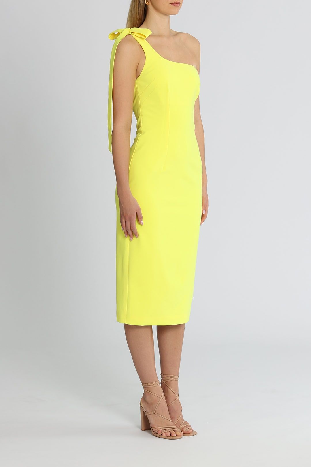 Premium Asymmetric Hem Dress - Yellow - Pomelo Fashion