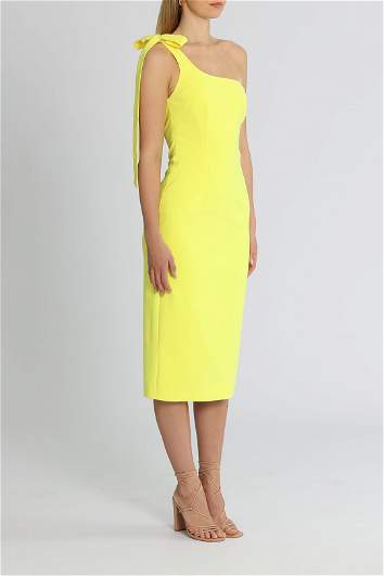 Hire Lean Shoulder Midi Dress in Citrus Yellow By Johnny GlamCorner