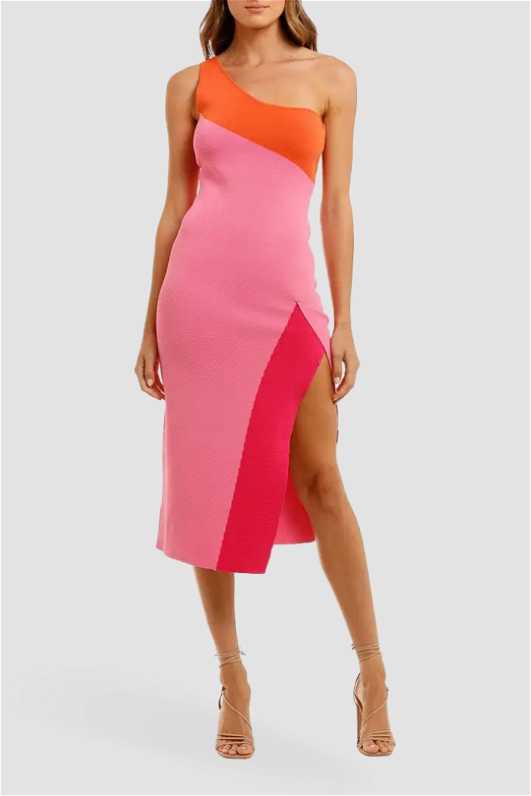 Summer Splice Asymmetric Knit Dress from By Johnny for hire