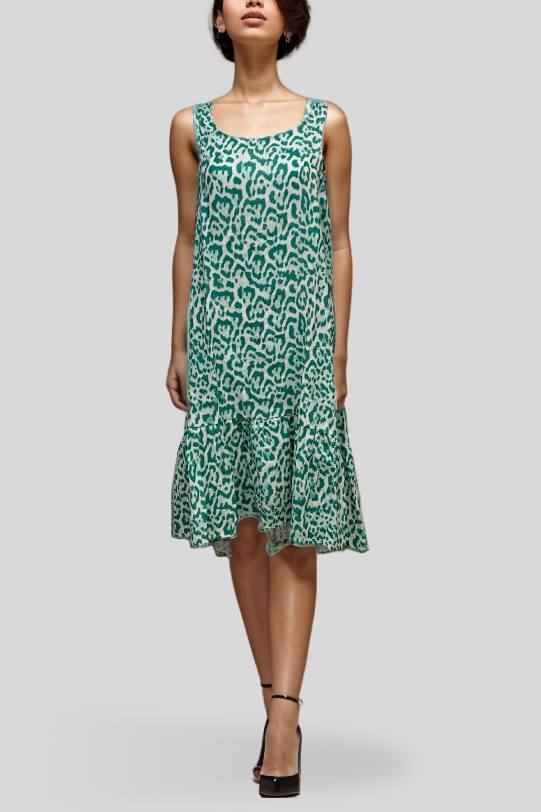 By Ridley	Abstract Print Midi Dress in Emerald