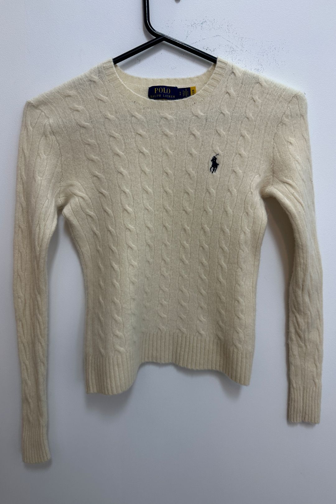 Cable Wool-Cashmere Crewneck Sweater in Cream
