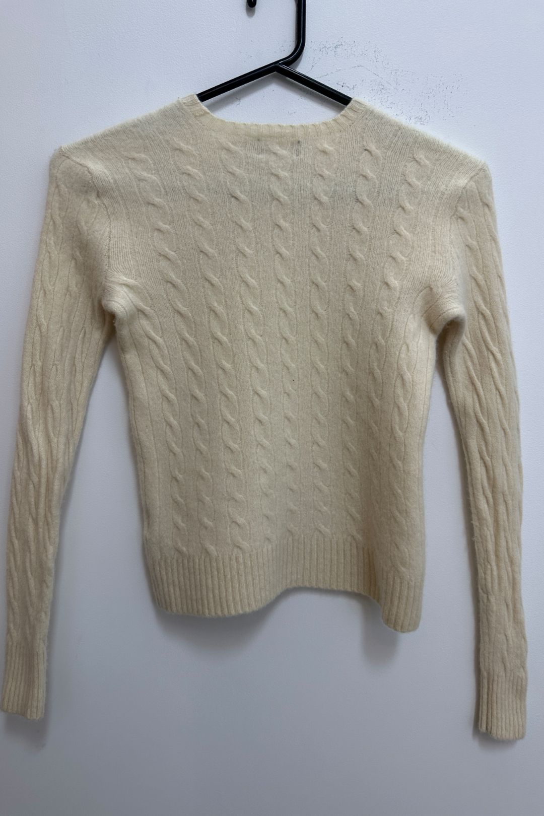 Cable Wool-Cashmere Crewneck Sweater in Cream