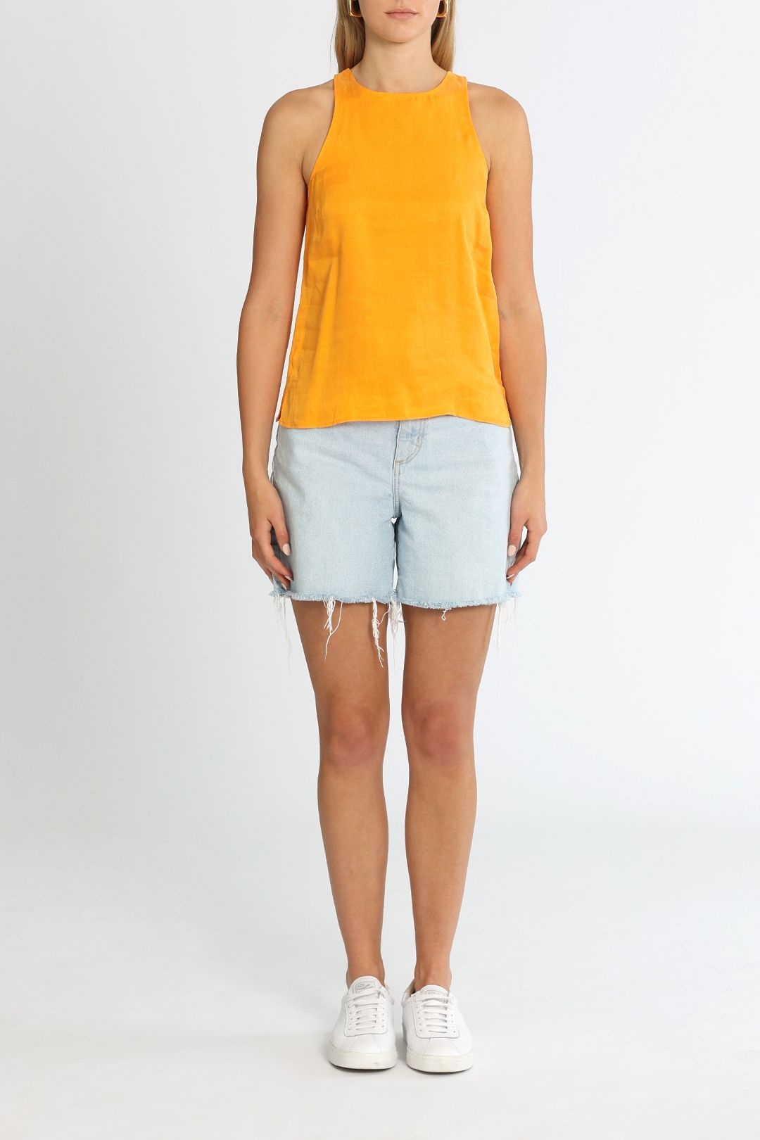 Calvin Klein Shine Viscose Racer Back Top Orange Flash