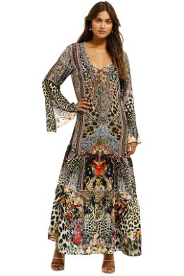 LACE UP DRESS WITH TIERED HEM MARAIS AT MIDNIGHT
