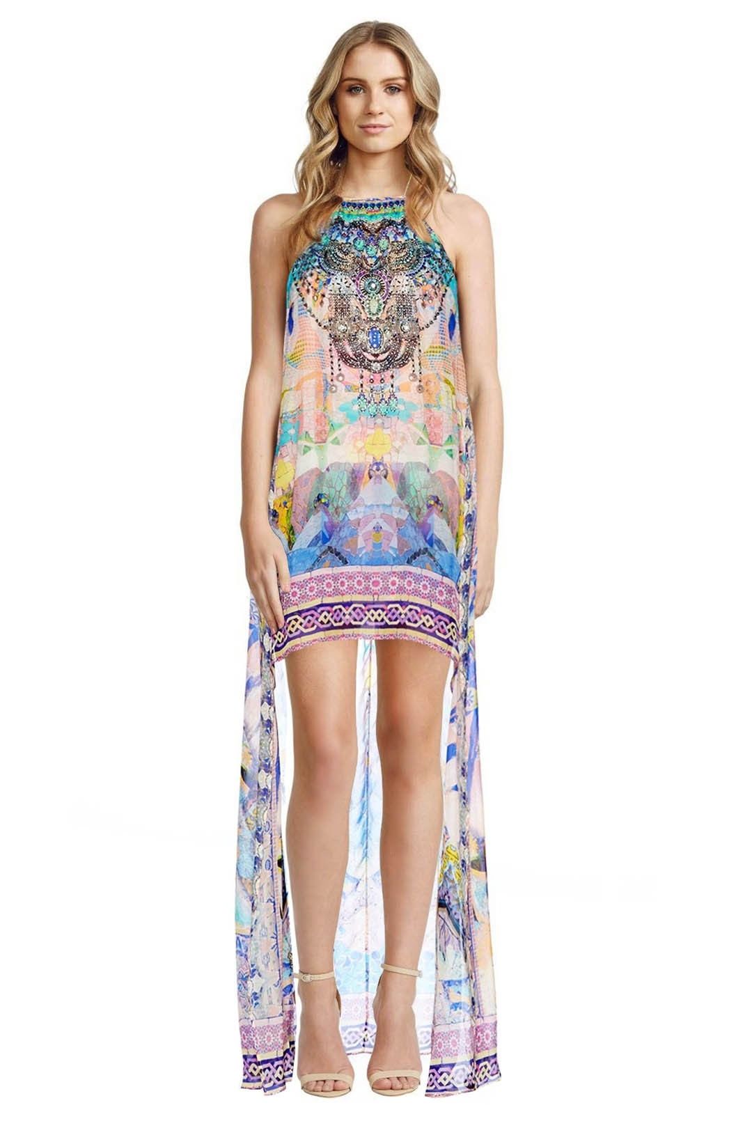 Short dress with long sheer overlay discount