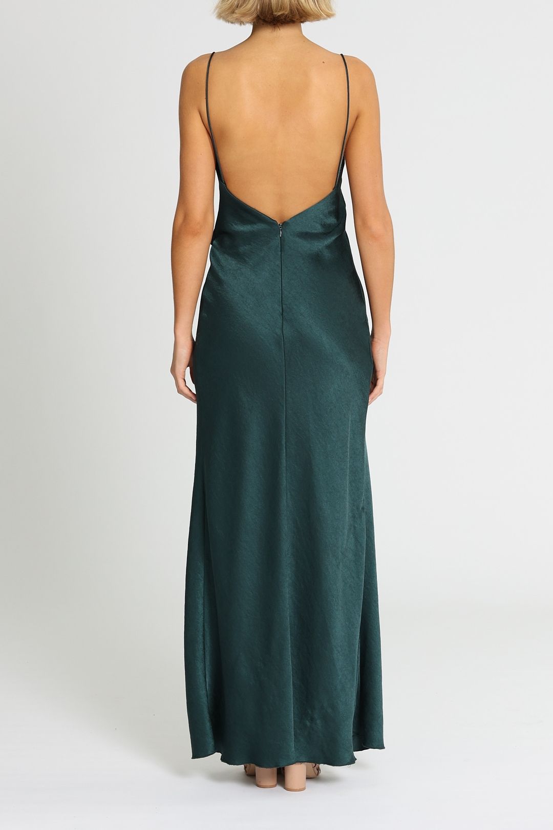 green emerald velvet dress Emerald green maxi satin slip dress 'Serene' main image 1