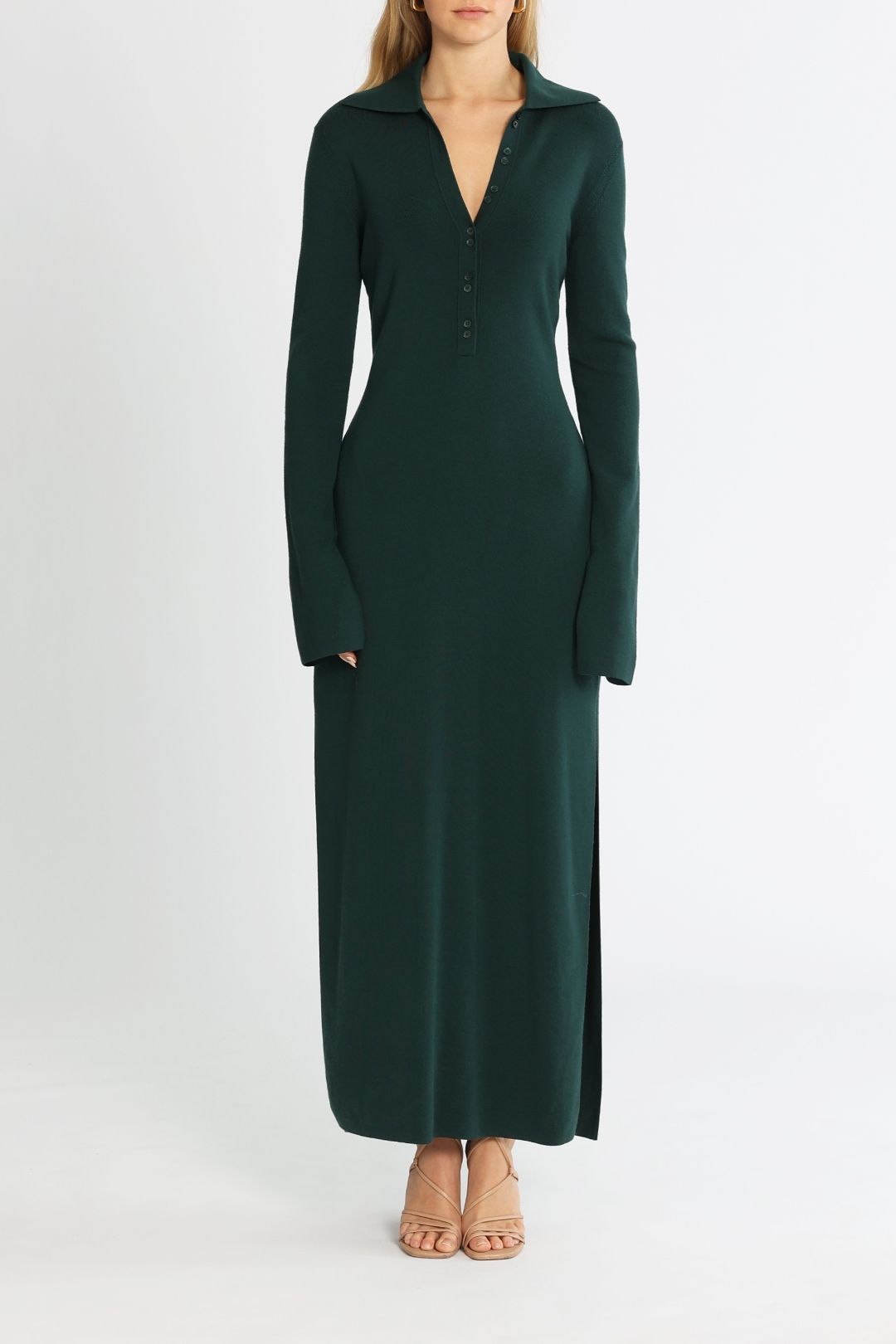Camilla and Marc Novella Button Up Knit Dress Bottle Green