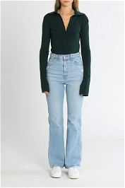 Camilla and Marc Novella Button Up Knit Top Bottle Green